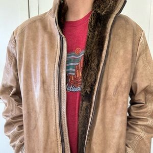 Men’s Leather and Fur jacket - size M - pre owned